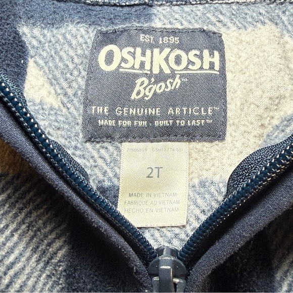 OshKosh B’gosh Toddler Fleece Zip Jacket‎ Navy Blue & Gray Plaid | 2T - Picture 3 of 6